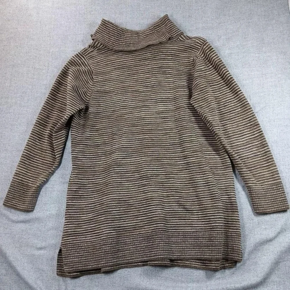 Eight Eight Eight Sweater Womens XL Brown Striped Cowl Neck‎ Tunic Knit Pockets